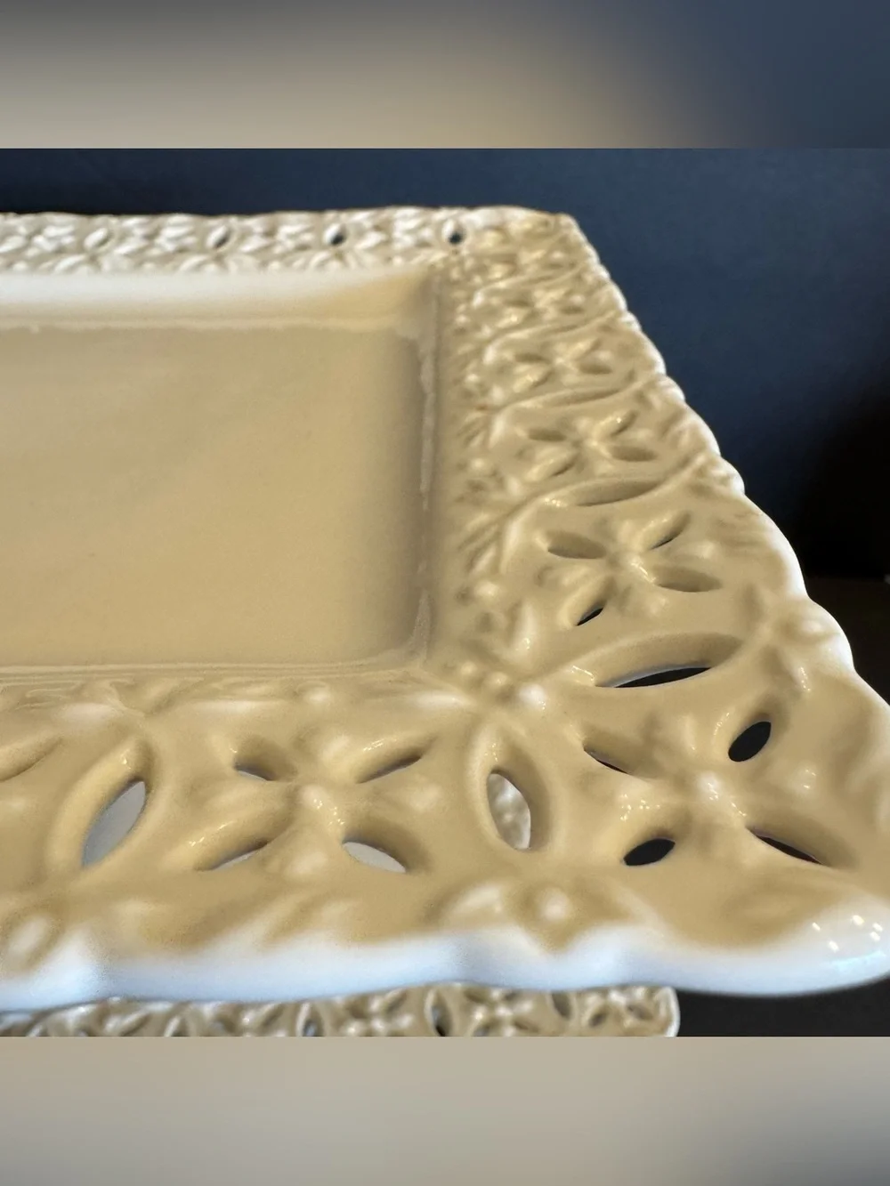 LOT of 3 L. Godinger &  Co. Square Desert Plates Ivory Lace Cut Out 8" - Picture 14 of 16